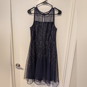 Navy Blue Dress with Gold Accents